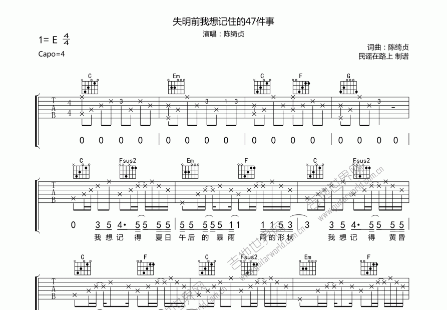 失明前我想记住的47件事吉他谱预览图