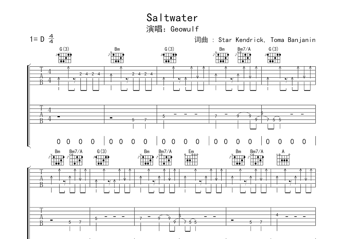 Saltwater吉他谱预览图