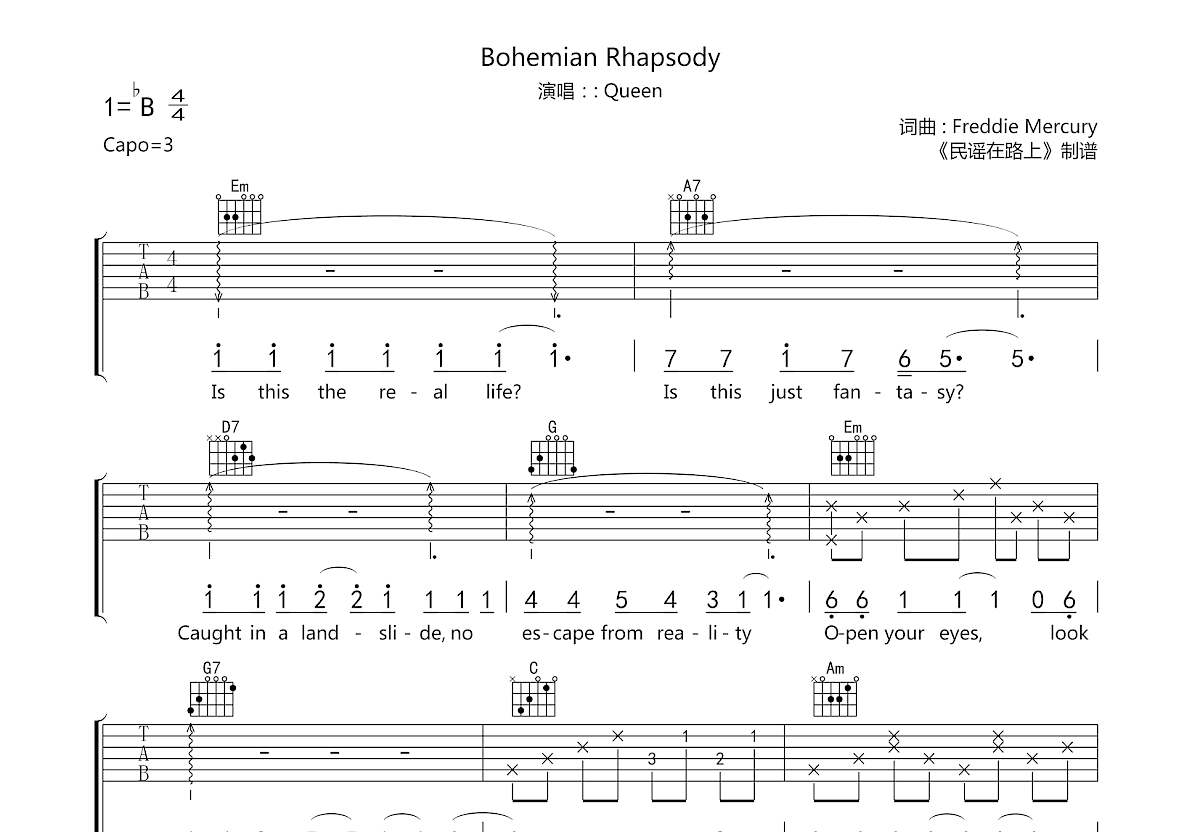 Bohemian Rhapsody吉他谱预览图