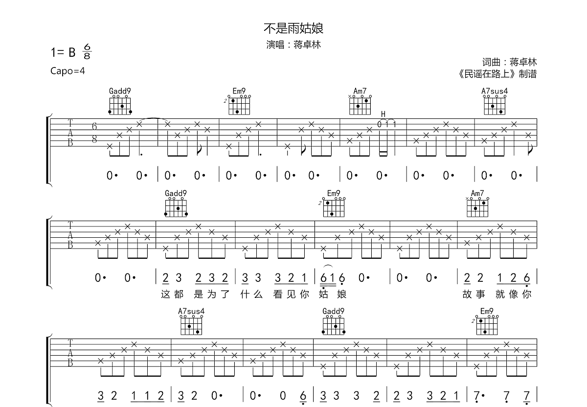 不是雨姑娘吉他谱预览图