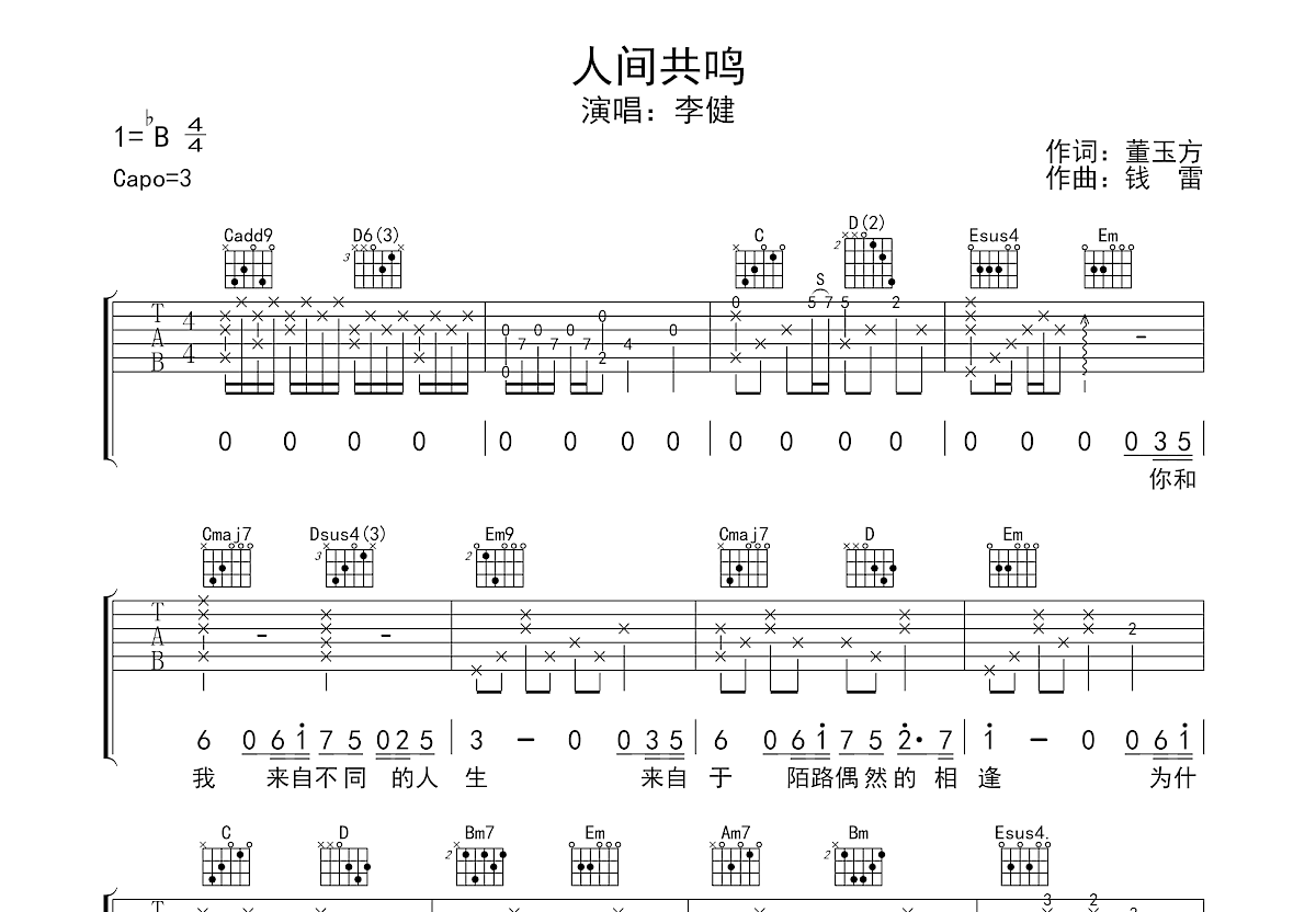 人间共鸣吉他谱预览图