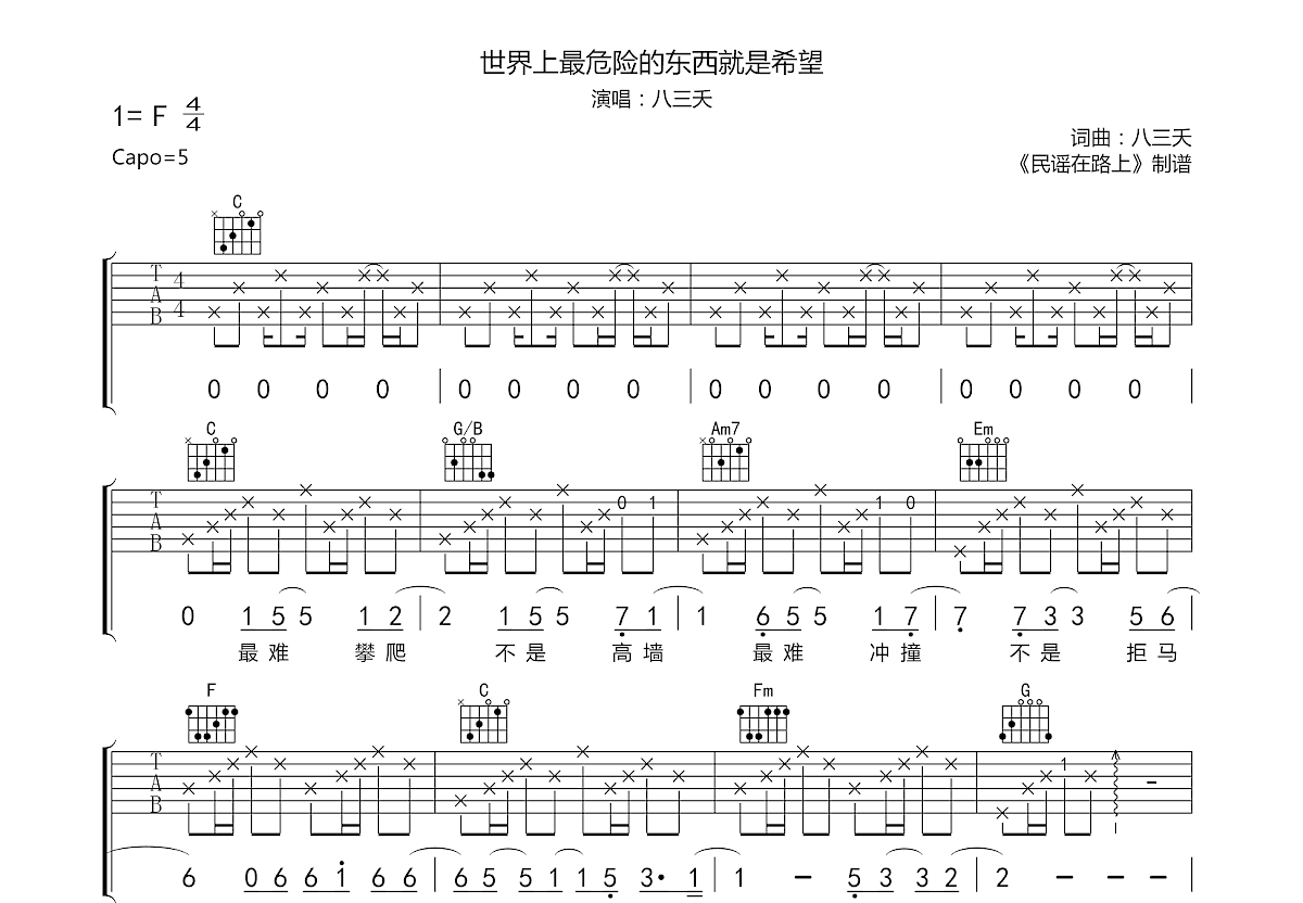 世界上最危险的东西就是希望吉他谱预览图