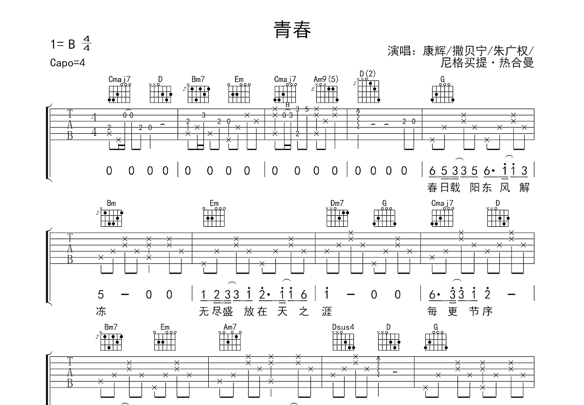 青春吉他谱预览图