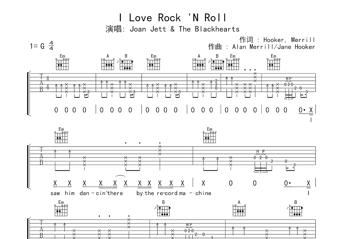 I Love Rock 'N Roll吉他谱预览图