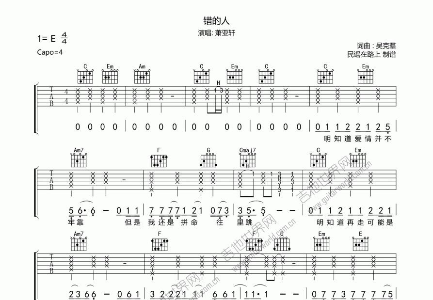 错的人吉他谱预览图