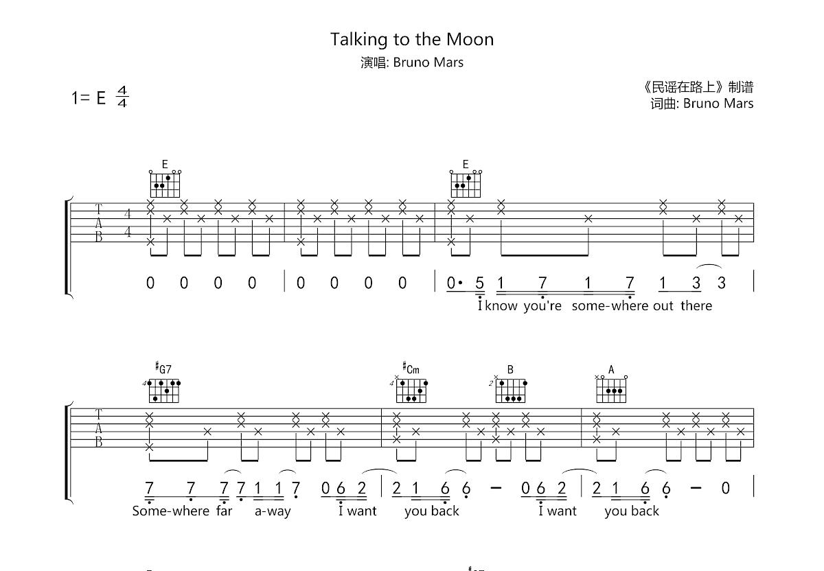 Talking to the Moon吉他谱预览图
