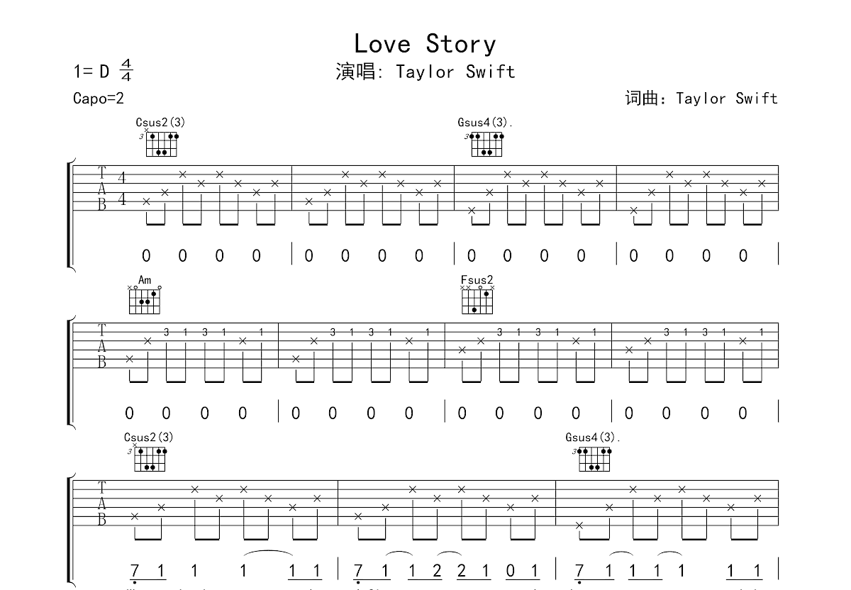 Love Story吉他谱_Taylor Swift_C调弹唱