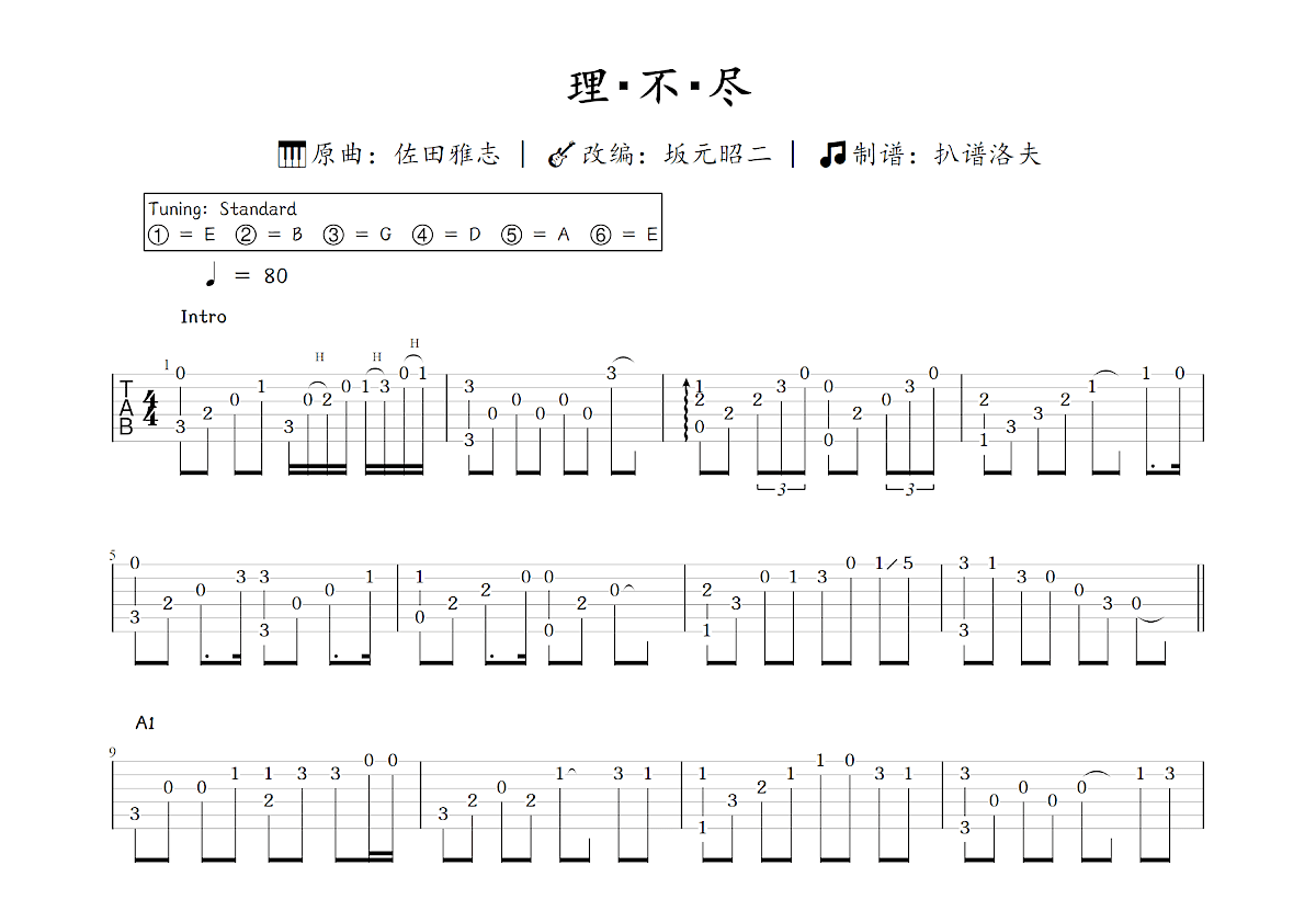 理・不・尽吉他谱_坂元昭二,佐田雅志_C调指弹