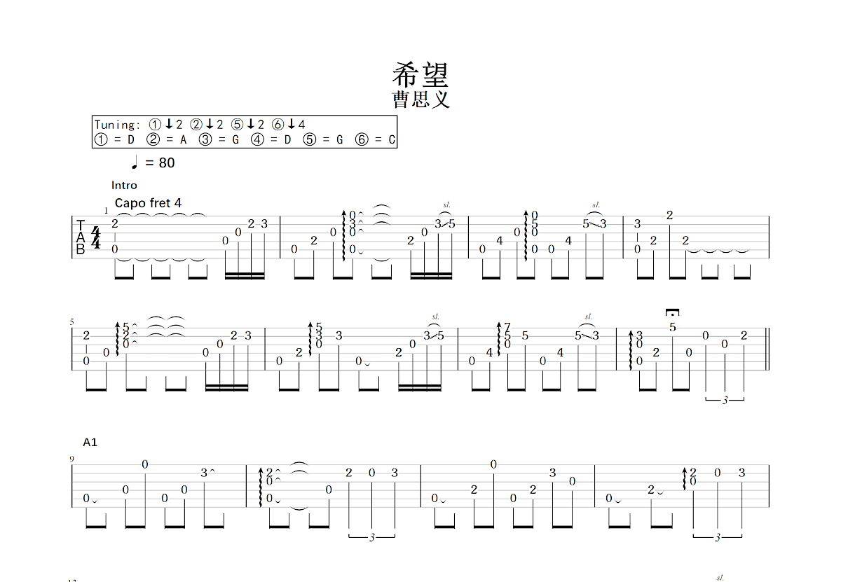 希望吉他谱预览图