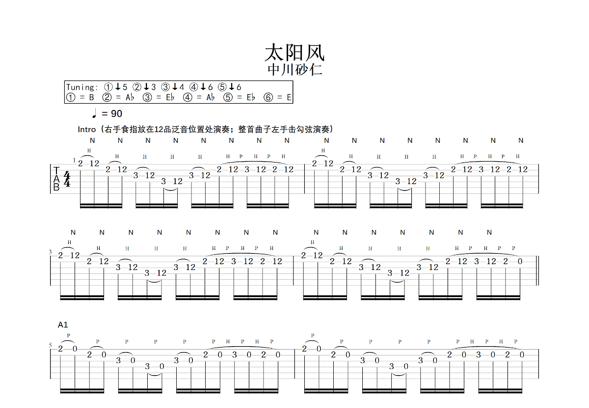 太阳风吉他谱预览图