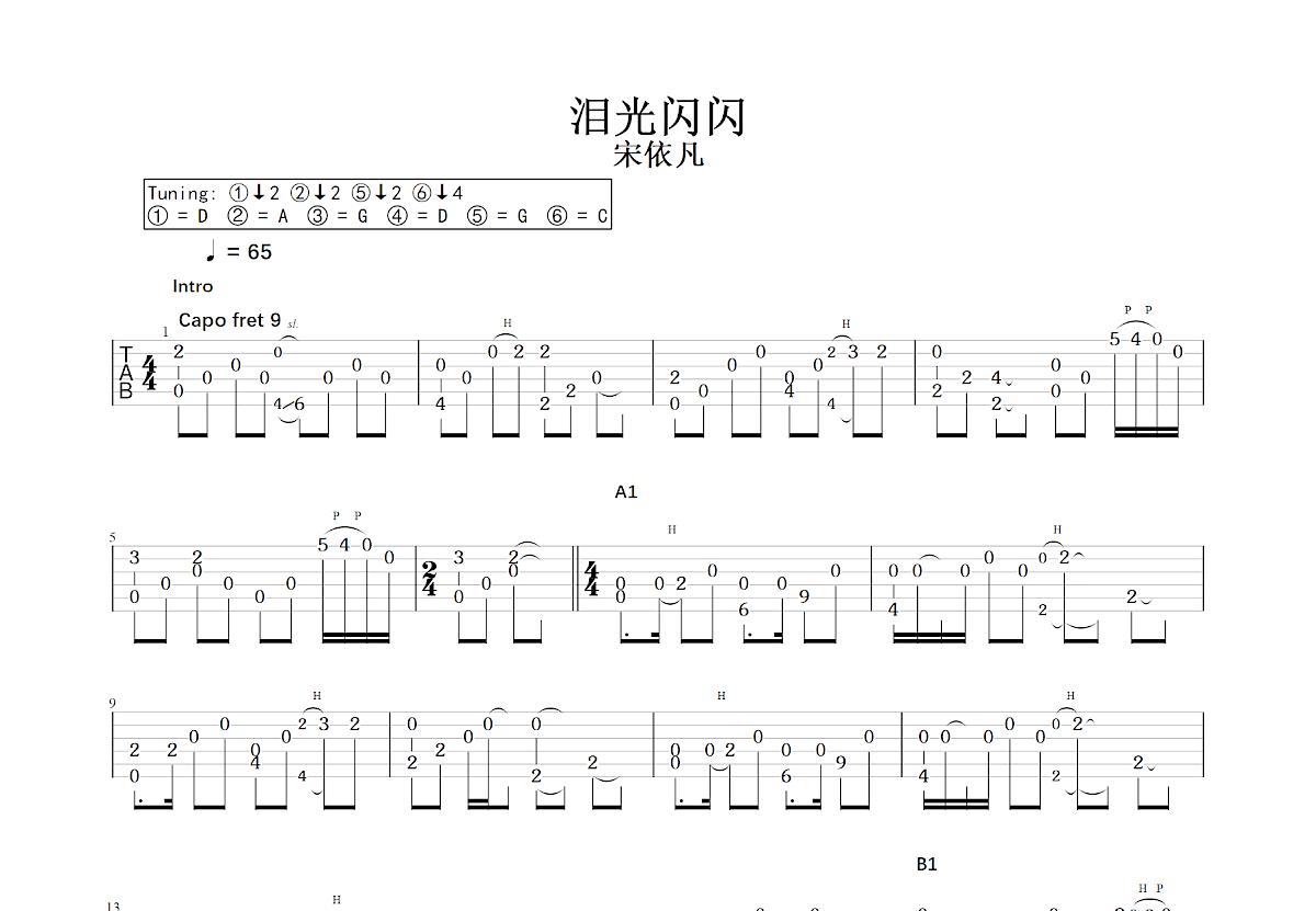 泪光闪闪吉他谱预览图