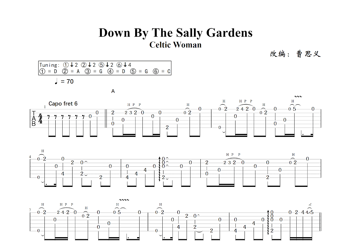 Down By The Sally Gardens吉他谱_曹思义,Celtic Woman_C调指弹