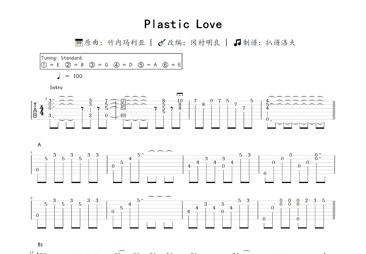 Plastic Love吉他谱预览图