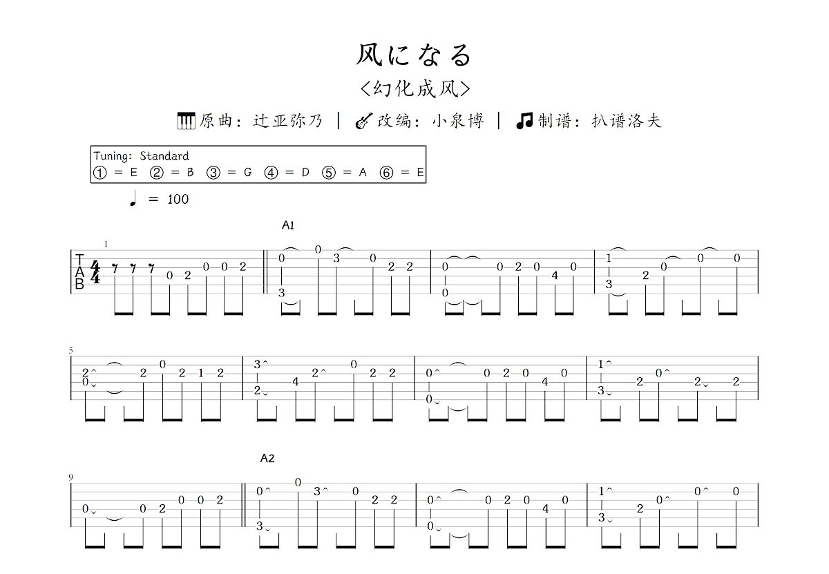风になる吉他谱预览图