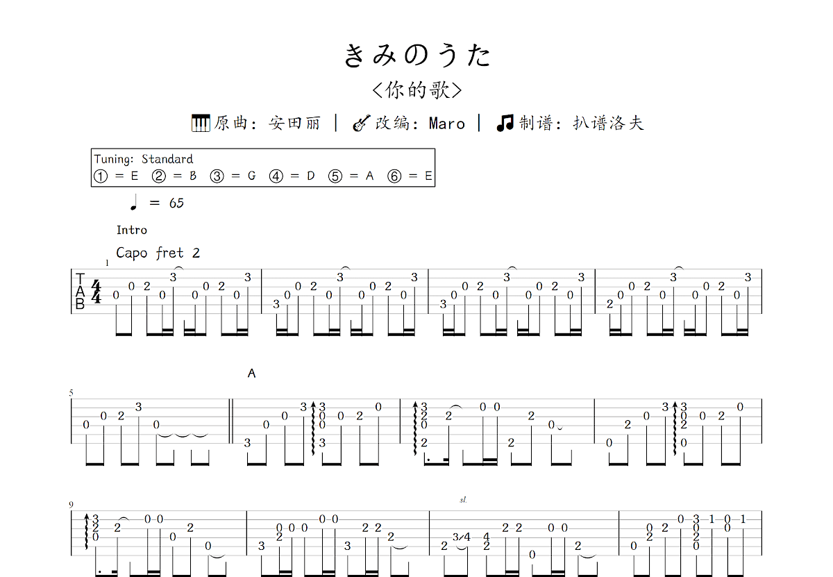 きみのうた吉他谱预览图