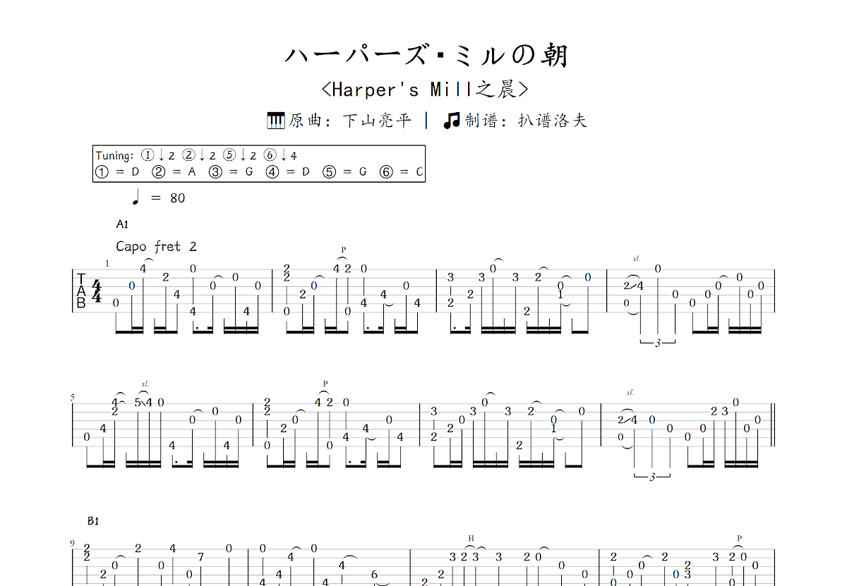 ハーパーズ・ミルの朝吉他谱预览图