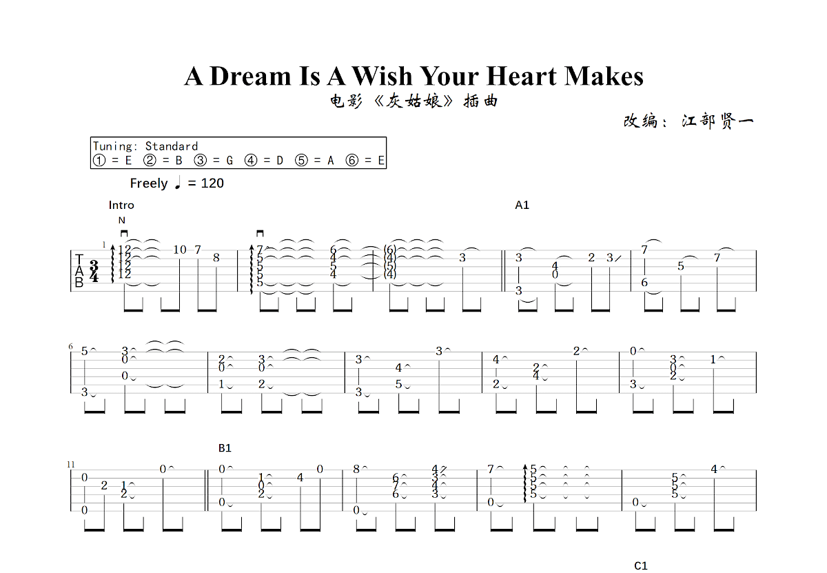 A Dream Is A Wish Your Heart Makes吉他谱预览图