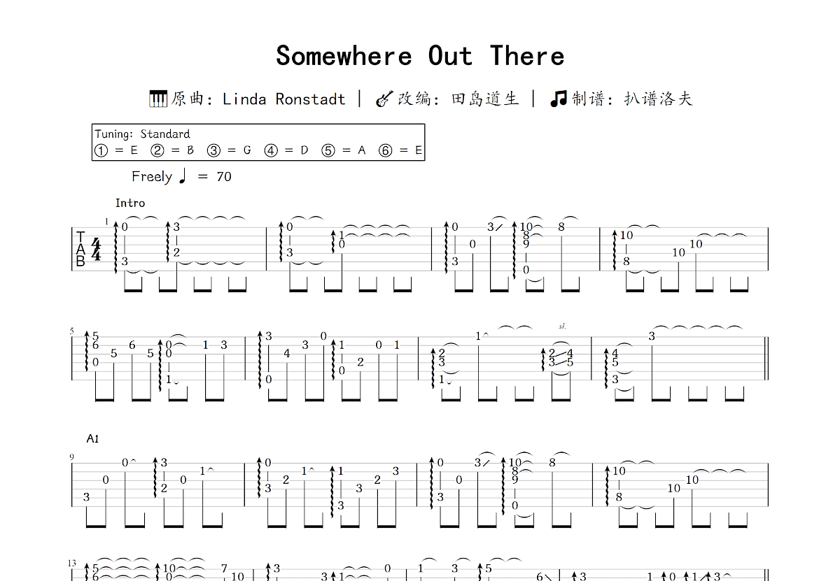 Somewhere Out There吉他谱_田岛道生,Linda Ronstadt_C调指弹