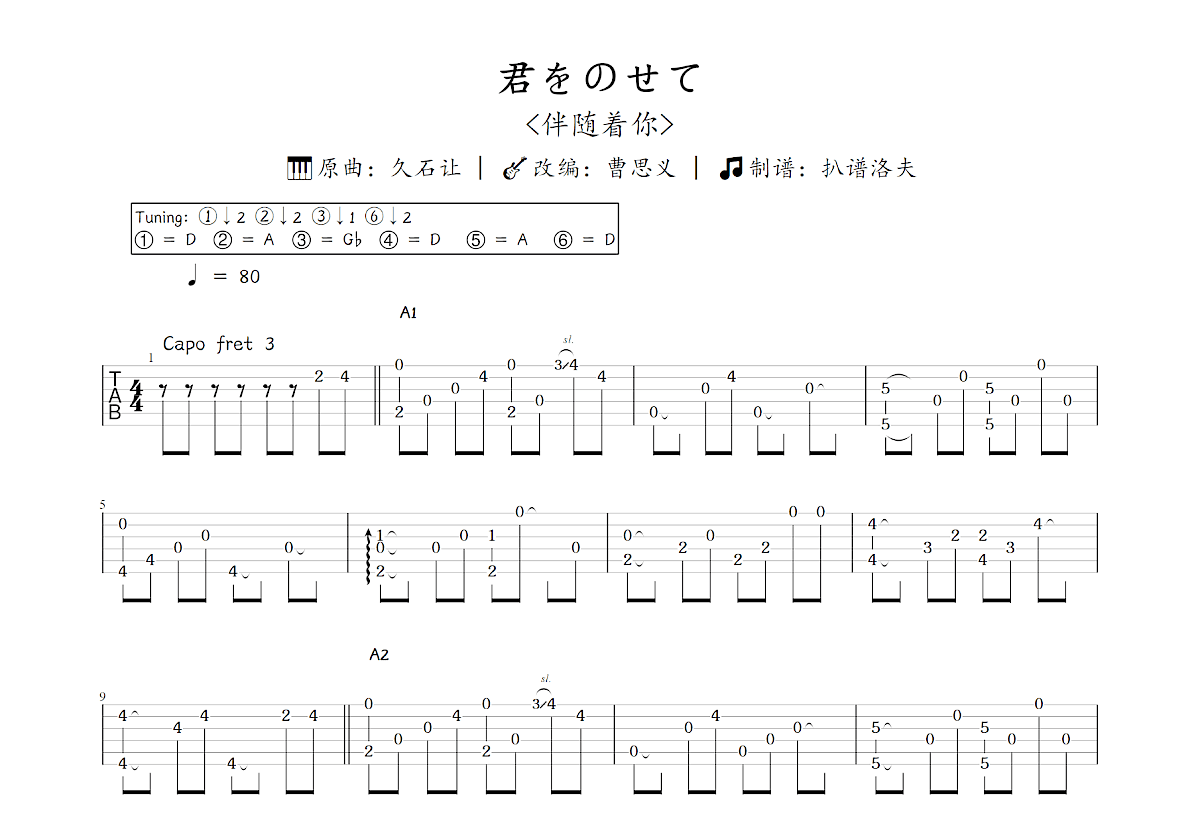 君をのせて吉他谱预览图