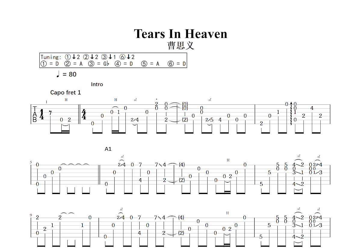 Tears In Heaven吉他谱预览图