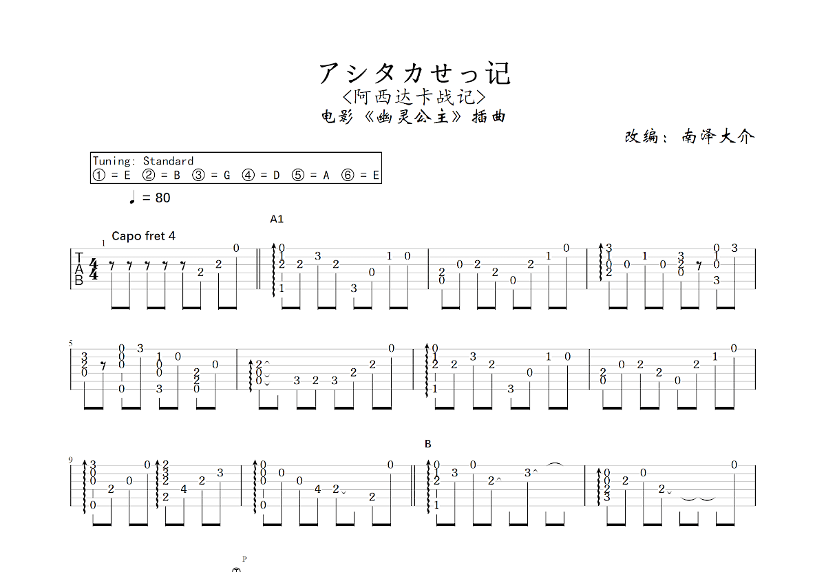 アシタカせっ记吉他谱预览图
