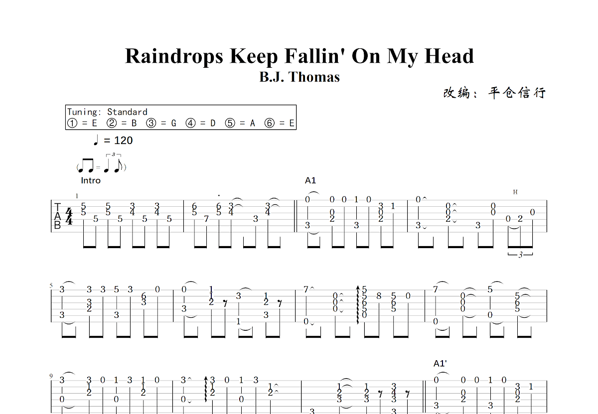 Raindrops Keep Fallin' On My Head吉他谱预览图