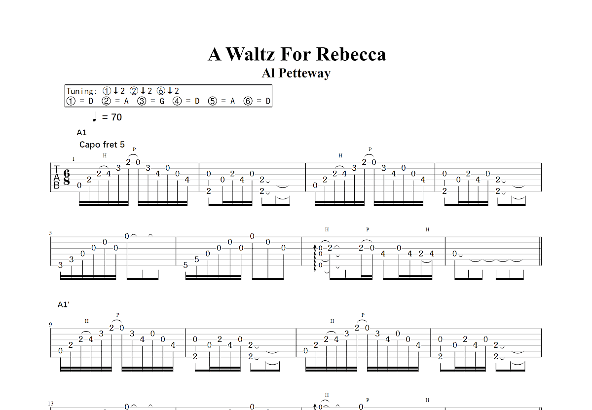 A Waltz For Rebecca吉他谱_Al Petteway_C调指弹