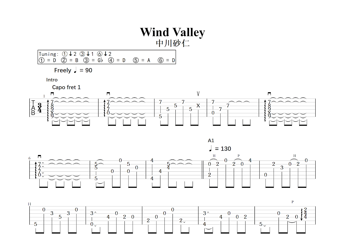 Wind Valley吉他谱_中川砂仁_C调指弹