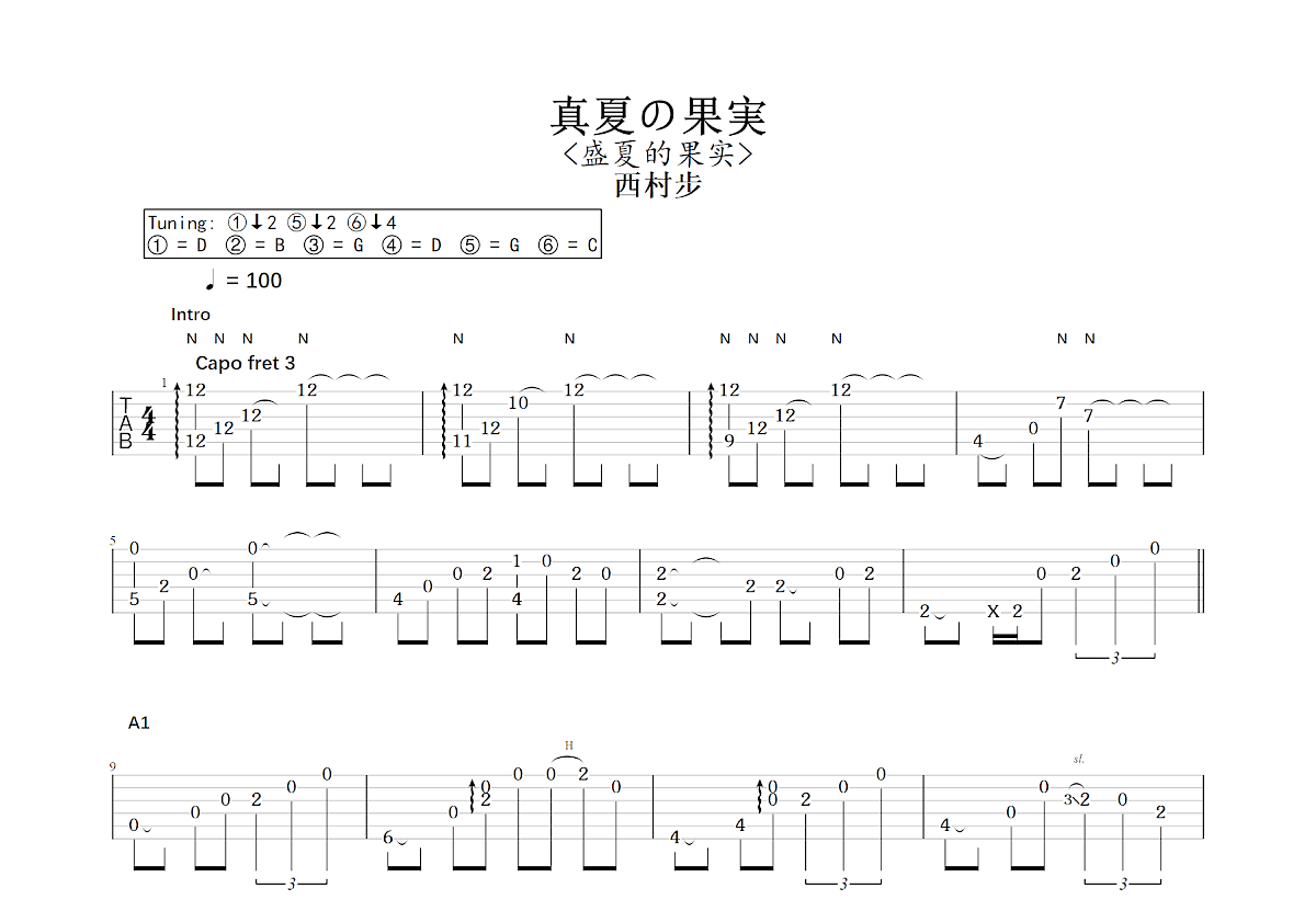 真夏の果実吉他谱预览图