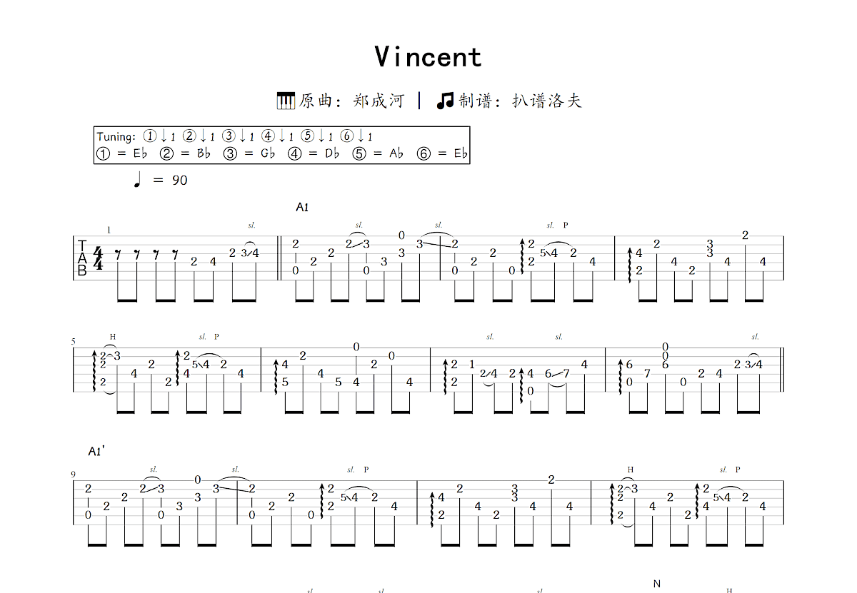 Vincent吉他谱_郑成河_C调指弹