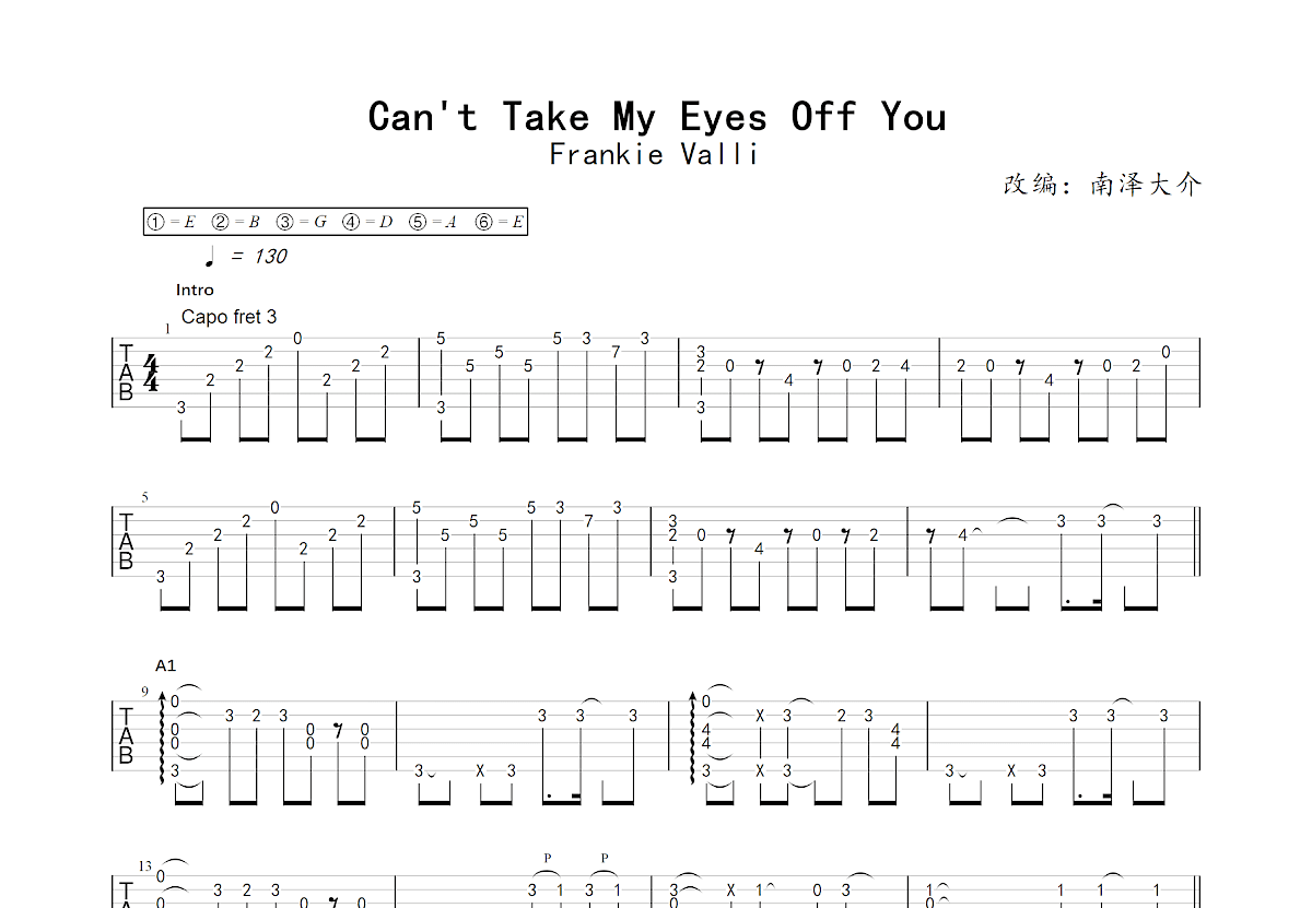Can't Take My Eyes Off You吉他谱预览图