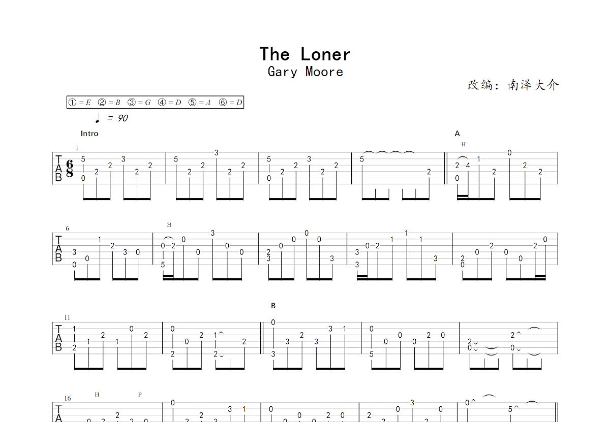 The Loner吉他谱预览图