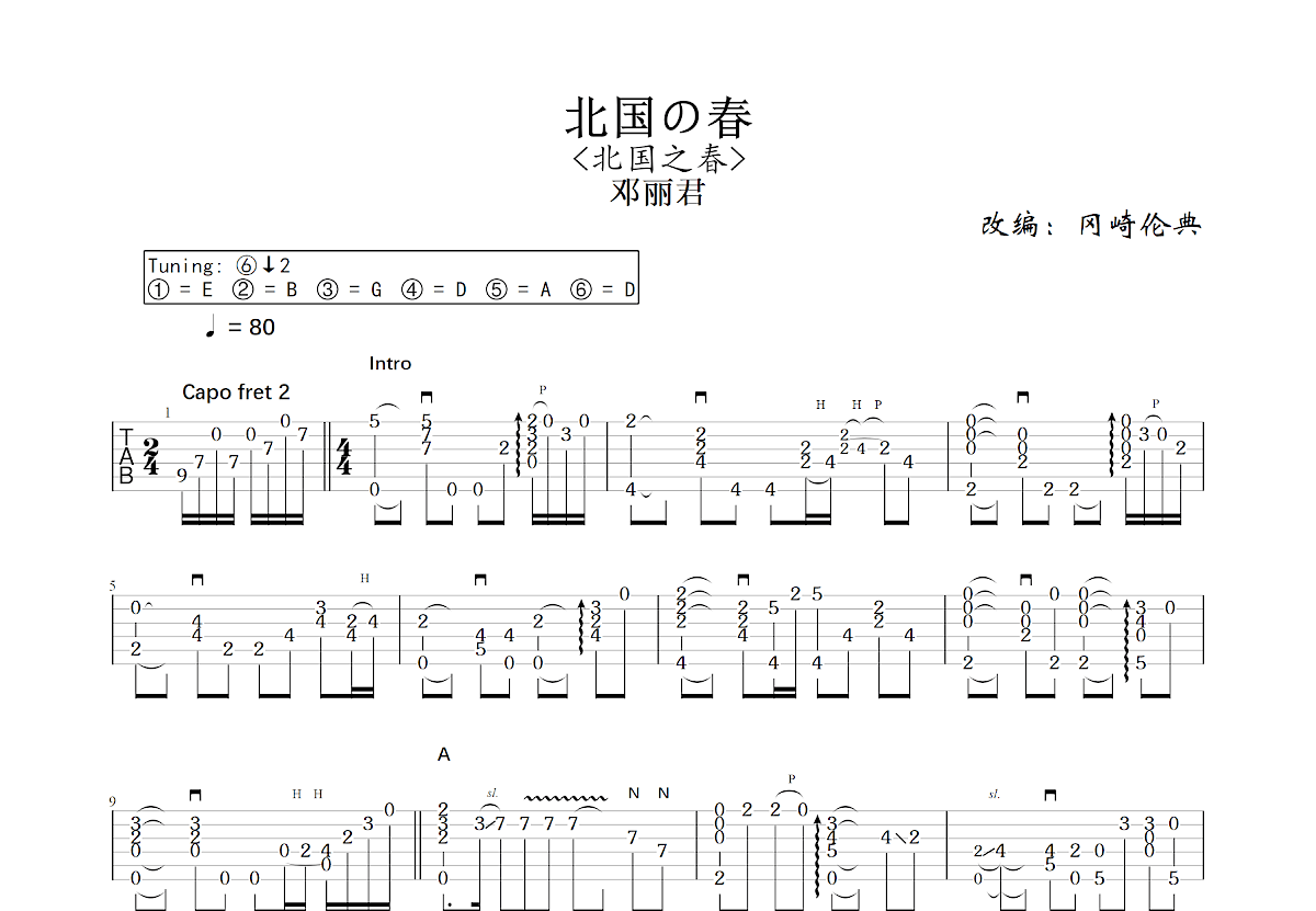 北国の春吉他谱预览图