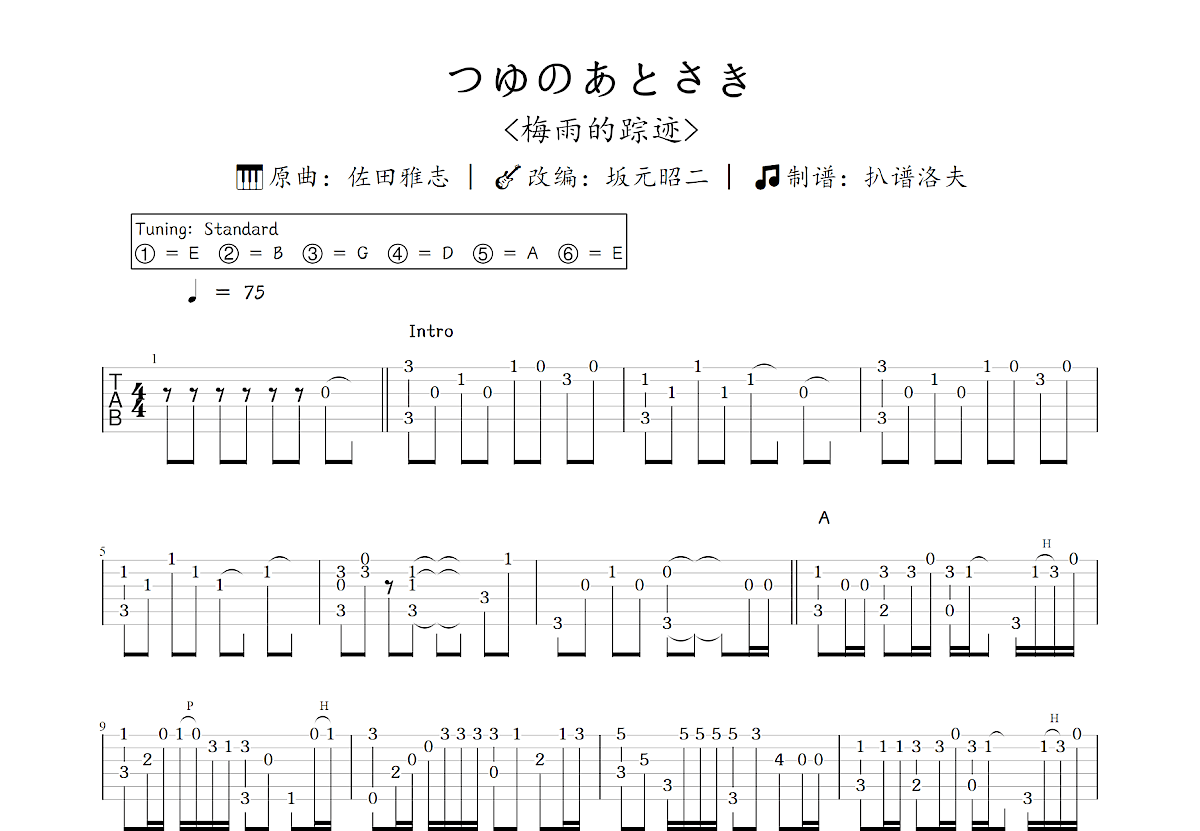 つゆのあとさき吉他谱_坂元昭二,佐田雅志_C调指弹