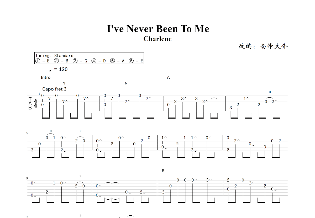 I've Never Been To Me吉他谱_南泽大介,Charlene_C调指弹