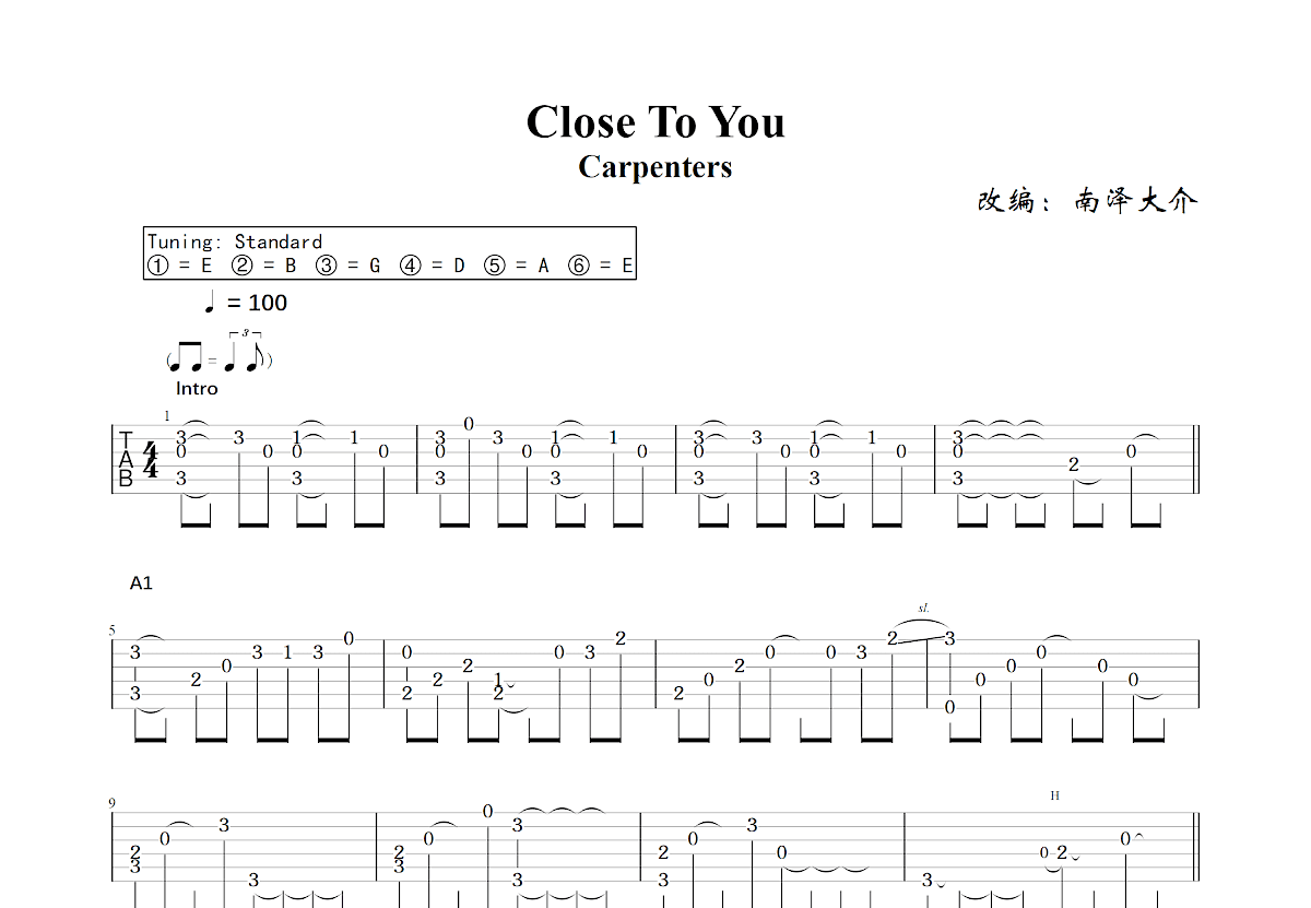 Close To You吉他谱预览图