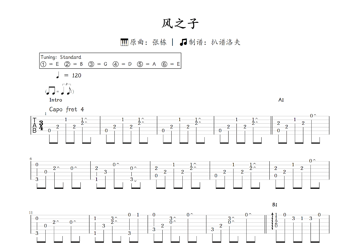 风之子吉他谱_张栋_C调指弹