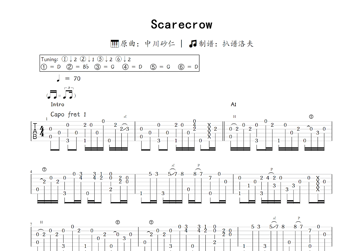 Scarecrow吉他谱_中川砂仁_C调指弹