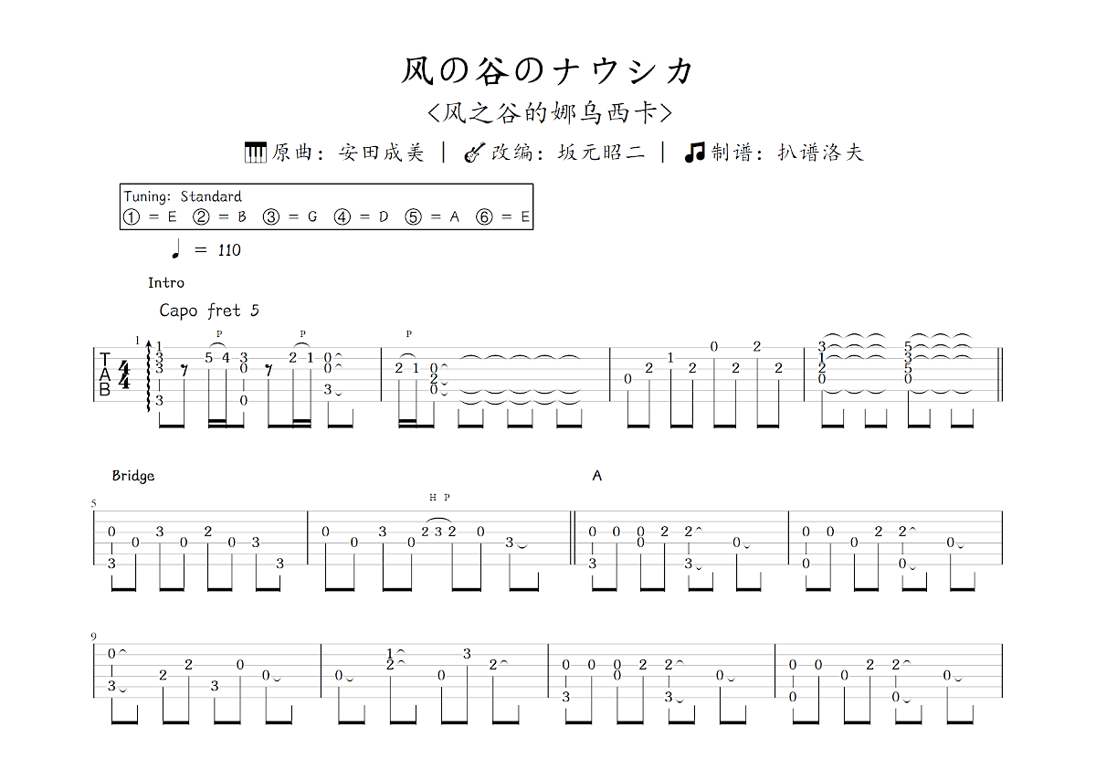 风の谷のナウシカ吉他谱_坂元昭二,安田成美_C调指弹