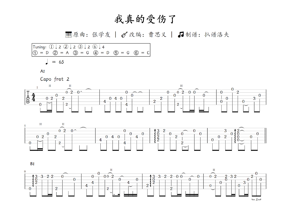 我真的受伤了吉他谱_曹思义,张学友_C调指弹