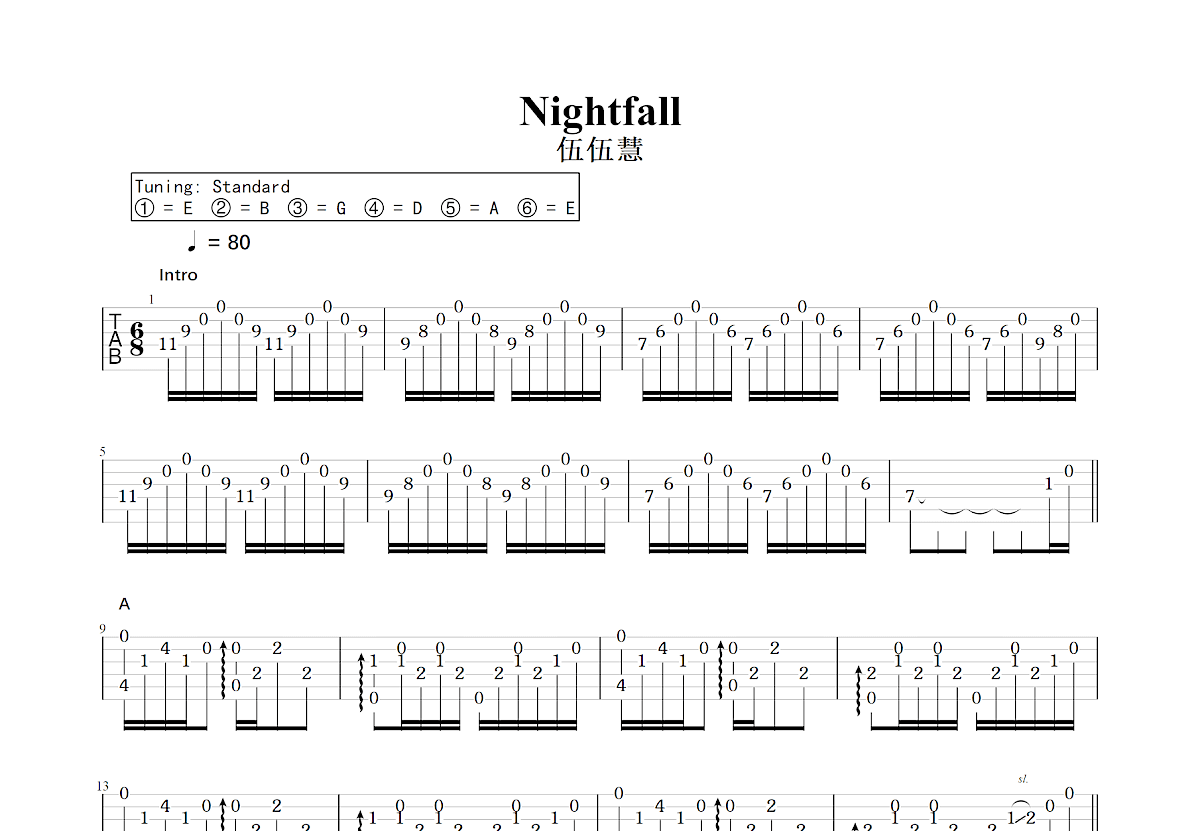 Nightfall吉他谱预览图