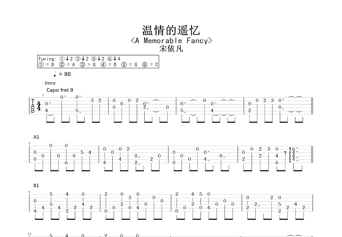 温情的遥忆吉他谱预览图