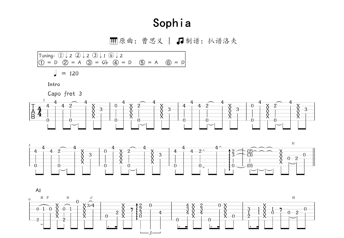 Sophia吉他谱_曹思义_C调指弹