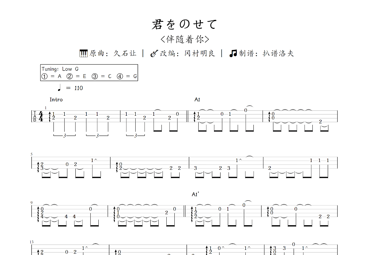 君をのせて~Ukulele Version~吉他谱_冈村明良,久石让_C调指弹