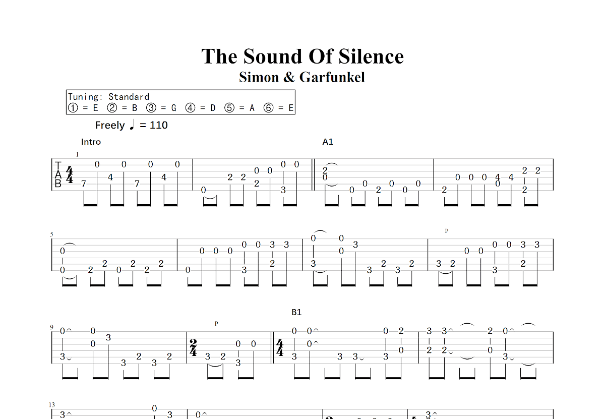 The Sound Of Silence吉他谱_Simon & Garfunkel_C调指弹