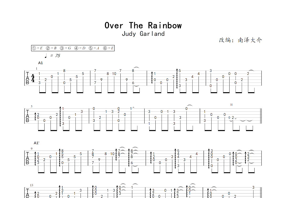 Over The Rainbow吉他谱预览图