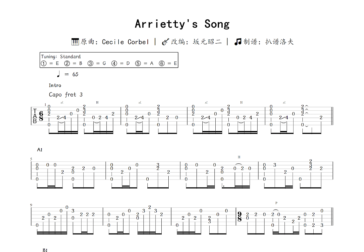 Arrietty's Song吉他谱预览图