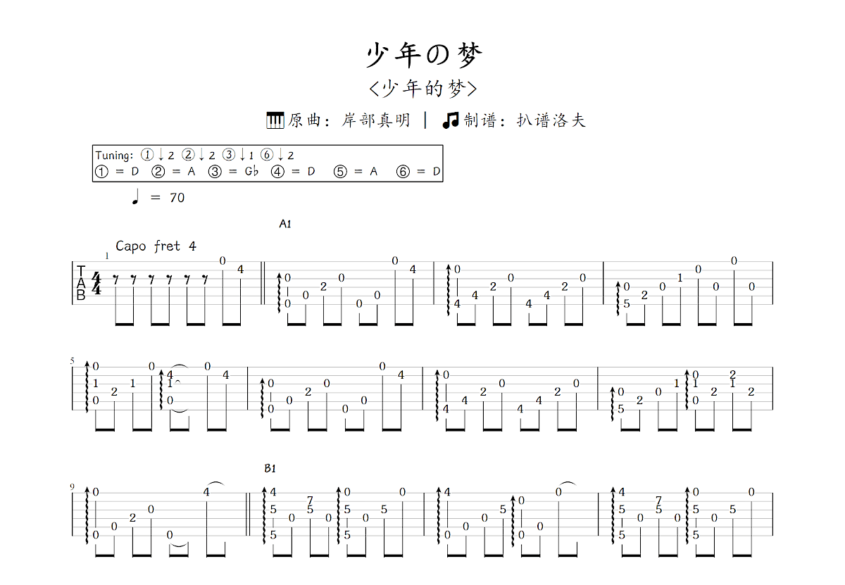 少年の梦吉他谱_岸部真明_C调指弹