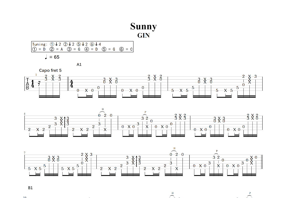 Sunny吉他谱预览图