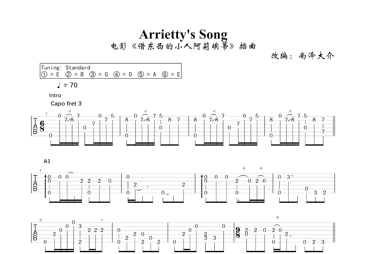 Arrietty's Song吉他谱预览图